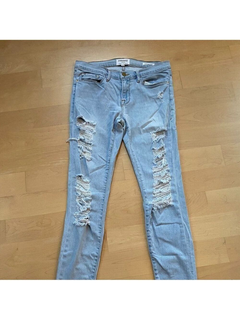 FRAME Blue "Le Skinny De Jeanne" Jeans Sz 29 Distressed Light Blue